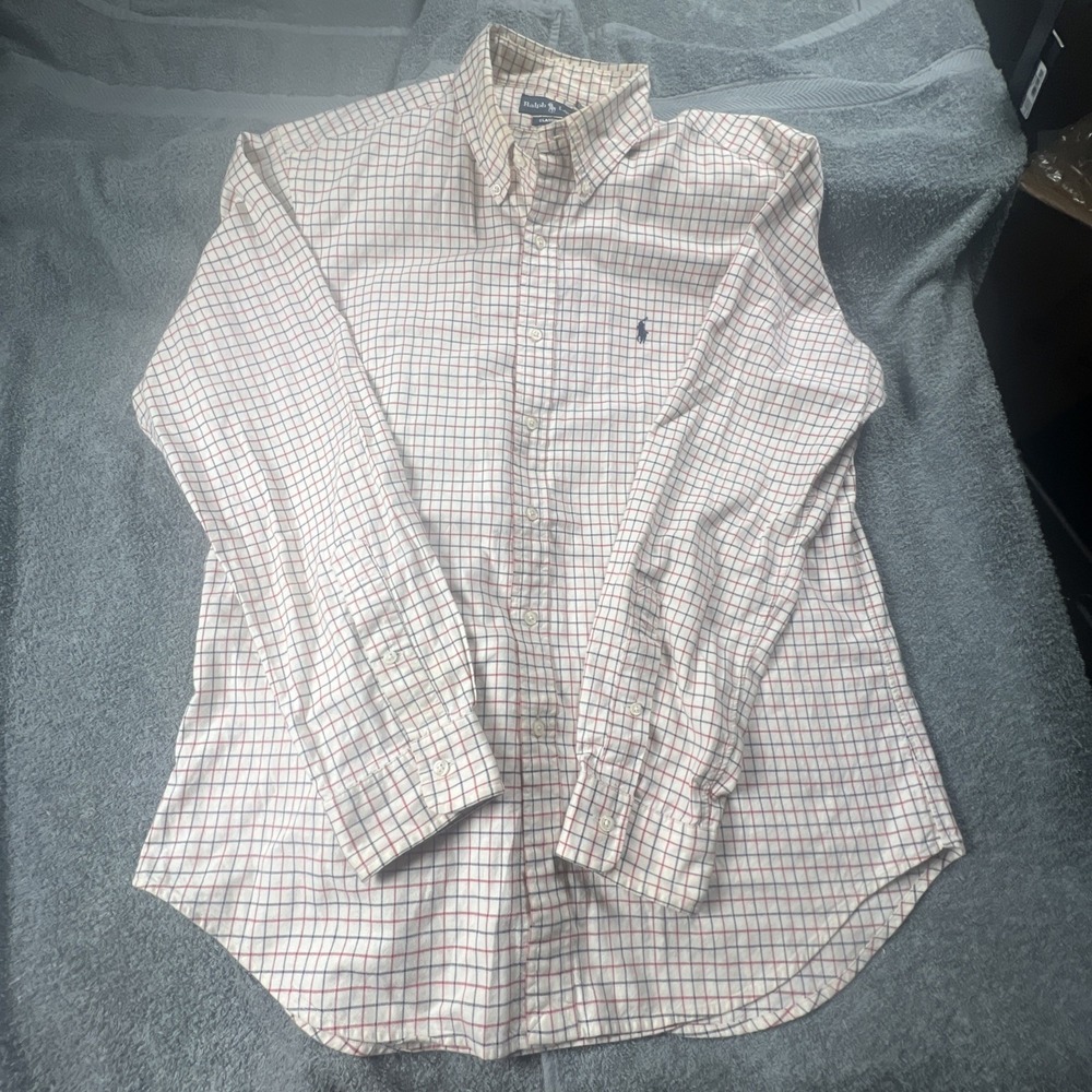 Ralph Lauren Classic Long Sleeve Button Up Soft Combed Cotton Ivory Check  Large